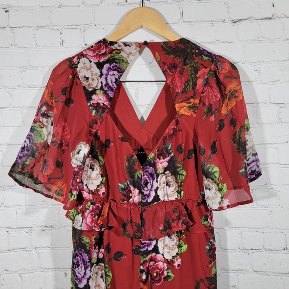 Hope & Ivy Maternity Flutter Sleeve Midi Tea Dress In Mixed Floral 6 NWT - Picture 6 of 14